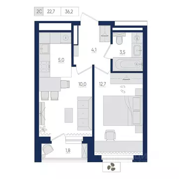 2-к кв. Башкортостан, Уфа Дема жилрайон, Экогород Яркий мкр,  (36.2 м)