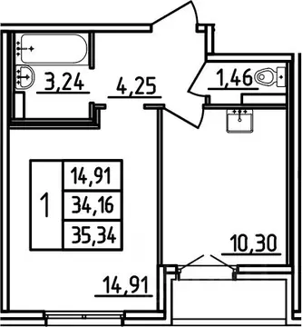1-к кв. Санкт-Петербург пос. Шушары, просп. Старорусский, 9 (35.34 м)