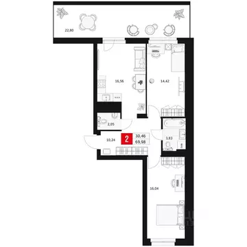 2-к кв. Башкортостан, Уфа ул. Большая Московская, 11 (69.98 м)