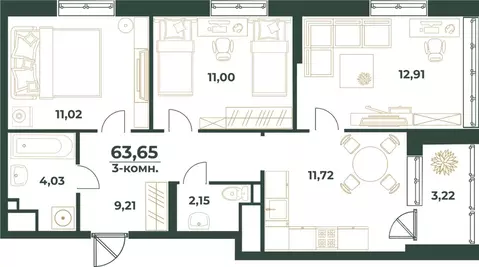 3-к кв. Башкортостан, Уфа ул. Ивана Спатара, 14 (63.65 м)