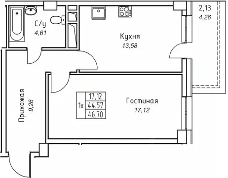 1-к кв. Саха (Якутия), Якутск 11-й кв-л,  (46.7 м)