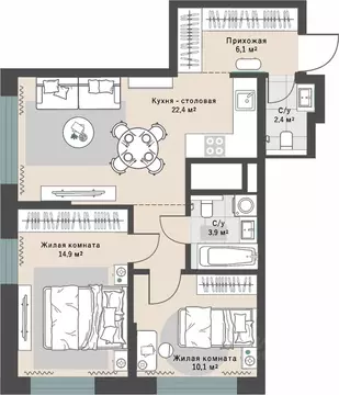 2-к кв. Свердловская область, Екатеринбург Эльмаш жилрайон, Изумрудный ...