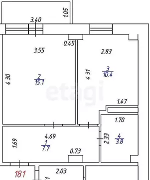 1-комнатная квартира: Ижевск, улица Баранова, 96А (37.9 м)