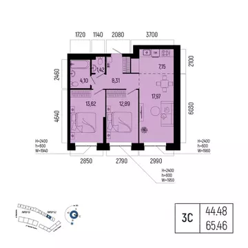 3-к кв. Башкортостан, Уфа Глумилино-1 мкр, Новатор жилой комплекс ...