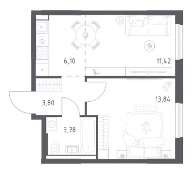 1-к кв. Башкортостан, Уфа ул. Минигали Губайдуллина, 8к9 (38.94 м)