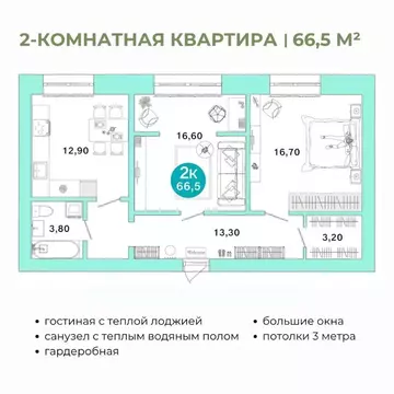 2-к кв. Оренбургская область, Оренбург Ростоши Премьер мкр,  (66.5 м)