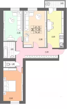 3-к кв. Смоленская область, Смоленск ул. 100-летия Комсомола, 1 (74.41 ...