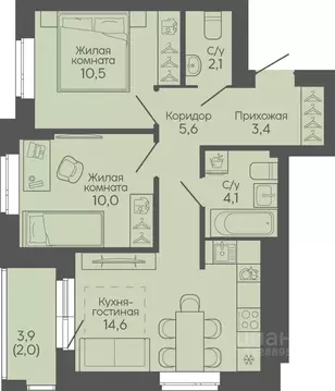 2-к кв. Волгоградская область, Волгоград Трехгорная ул., 27 (52.3 м)