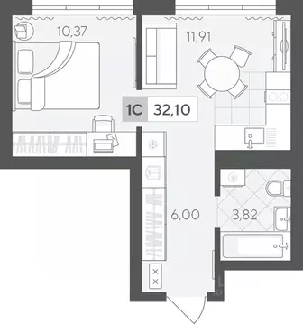 1-к кв. Тюменская область, Тюмень ул. Сергея Корепанова, 34 (32.1 м)