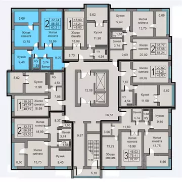 2-к кв. Калужская область, Калуга ул. Минская, 26 (63.21 м)