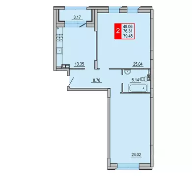 2-к кв. Тверская область, Тверь Петербургское ш. (79.48 м)
