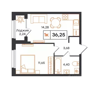 1-к кв. Тюменская область, Тюмень Фатера жилой комплекс (36.25 м)