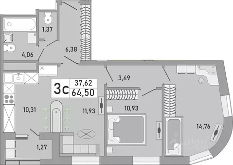 3-к кв. Башкортостан, Уфа Бакалинская ул., 9/1 (64.5 м)