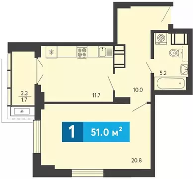 1-комнатная квартира: Засечное, Прибрежный бульвар, 5 (51 м)