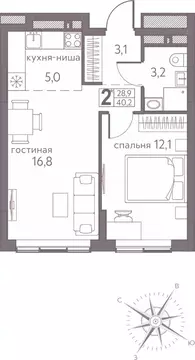 Студия Пермский край, Пермь ул. Серебристая, 3А (40.2 м)