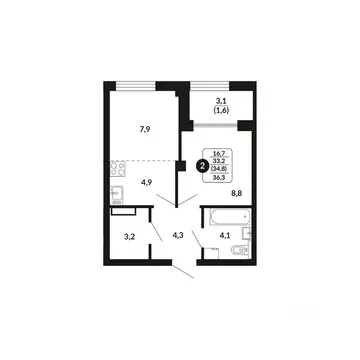 2-к кв. Кировская область, Киров Хлебозаводской проезд, 2 (34.8 м)