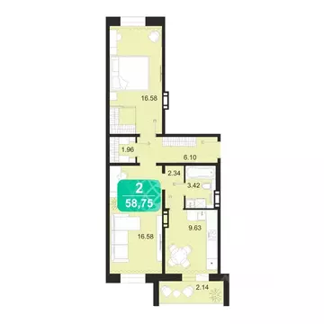 2-к кв. Забайкальский край, Чита ул. Богдана Хмельницкого, 14 (58.75 ...