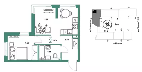 2-к кв. Свердловская область, Екатеринбург ул. Шефская, 28А (38.26 м)