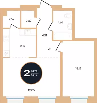 2-к кв. Башкортостан, Уфа ул. Рихарда Зорге, 73/1 (59.4 м)