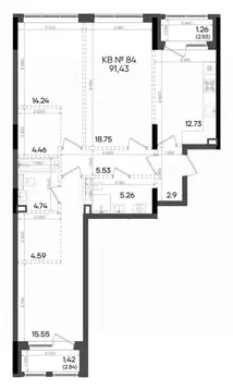 3-к кв. Татарстан, Казань ул. Аделя Кутуя, 181Ж (91.43 м)