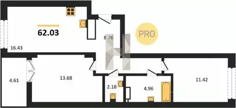2-к кв. Калининградская область, Гурьевск Включи жилой комплекс (62.03 ...