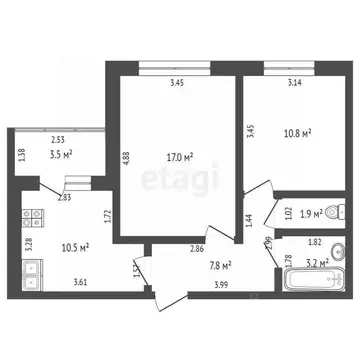 2-к кв. Башкортостан, Стерлитамак ул. Машиностроителей, 64 (51.6 м)