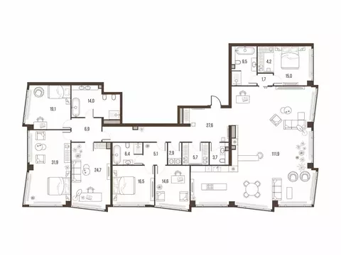 6-комнатная квартира: Москва, Летниковская улица, 11к1 (321.4 м)
