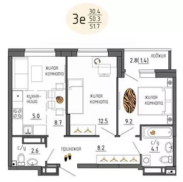 3-к кв. Пермский край, Пермь Ижевская ул., 38 (51.7 м)