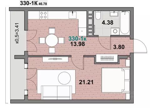 1-к кв. Калининградская область, Зеленоградск ул. Гагарина (46.78 м)