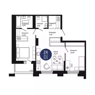 2-к кв. Новосибирская область, Новосибирск 1-й на Рябиновой жилой ...