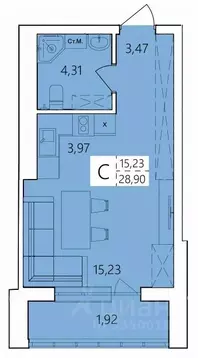 Студия Башкортостан, Уфа Затон жилрайон, Волна жилой комплекс (28.9 м)