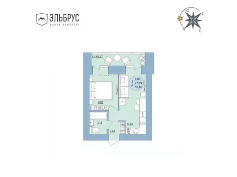 1-к кв. Башкортостан, Уфа Кавказская ул., 24 (30.16 м)