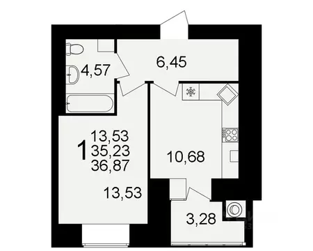 1-к кв. Рязанская область, Рязань ул. Княжье Поле, 10 (35.23 м)