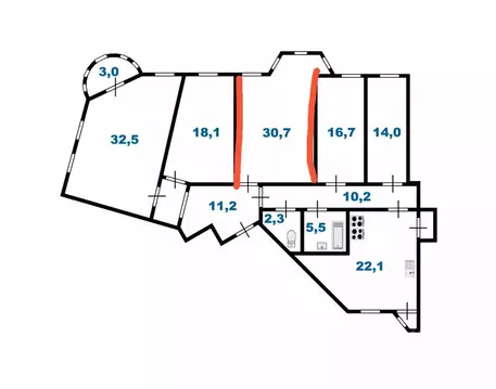 Комната Санкт-Петербург ул. Большая Зеленина, 11/1 (30.7 м)