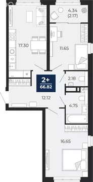 2-комнатная квартира: Тюмень, Камчатская улица, 107к1 (68.99 м)