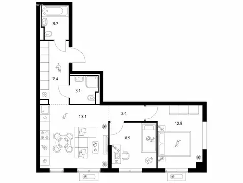2-комнатная квартира: городской посёлок Янино-1, ЖК Янинский Лес (56.1 ...