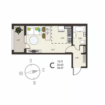 Студия Воронежская область, с. Новая Усмань, Ольха мкр  (28.57 м)