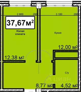 1-к кв. Ставропольский край, Ессентуки ул. Благодатная, 22к3 (37.67 м)
