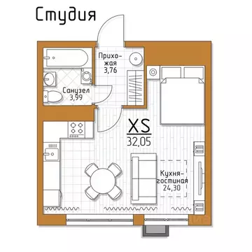 1-к кв. Тульская область, Тула 5 Баллов жилой комплекс (32.05 м)