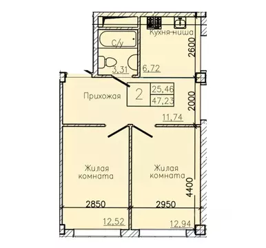 2-к кв. Ставропольский край, Пятигорск  (47.23 м)