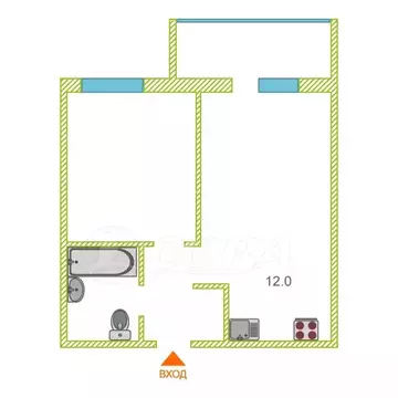 1-комнатная квартира: Тюмень, улица Фармана Салманова, 12 (38 м)