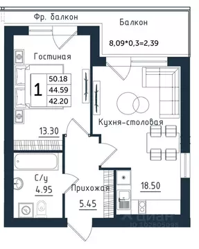 1-к кв. Калининградская область, Янтарный пгт Янтарные Сезоны жилой ...
