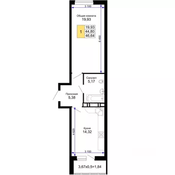 1-к кв. Краснодарский край, Краснодар Имени Петра Метальникова мкр, ...
