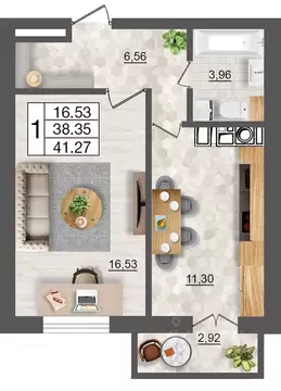 1-к кв. Смоленская область, Смоленск Максимум жилой комплекс (41.27 м)