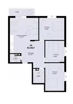 3-к кв. Самарская область, Тольятти ул. Маршала Жукова, 60 (85.39 м)