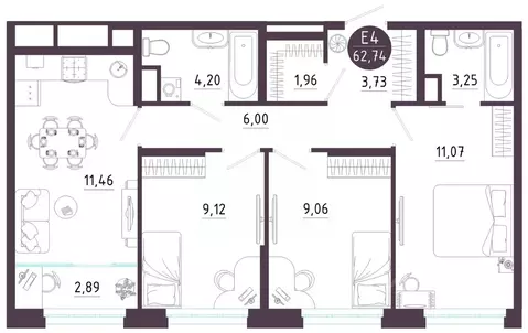 3-к кв. Тульская область, Тула ул. Купцов Гречихиных (62.74 м)