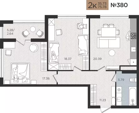 2-к кв. Калининградская область, Калининград Мой Город жилой комплекс ...