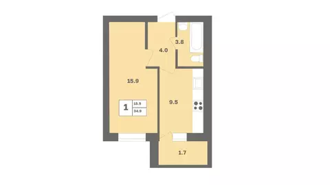 1-к кв. Башкортостан, Уфа Дагестанская ул., лит12 (34.9 м)