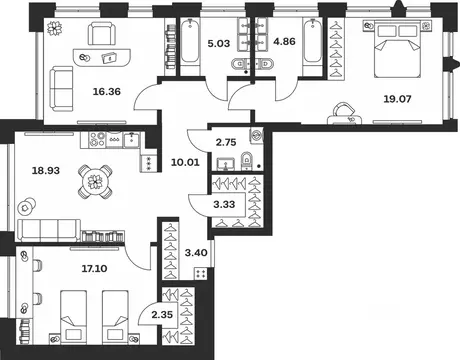 3-к кв. Тульская область, Тула Прайм Сойфера жилой комплекс (103.19 м)