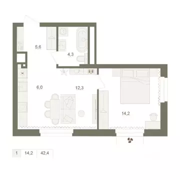 1-к кв. Башкортостан, Уфа Родина Парк жилой комплекс (42.4 м)